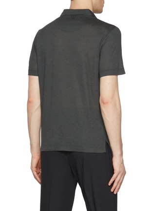 Back View - Click To Enlarge - CANALI - Short Sleeve Cotton-Cashmere Polo Shirt