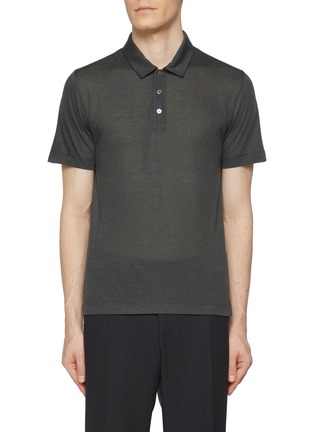 Main View - Click To Enlarge - CANALI - Short Sleeve Cotton-Cashmere Polo Shirt