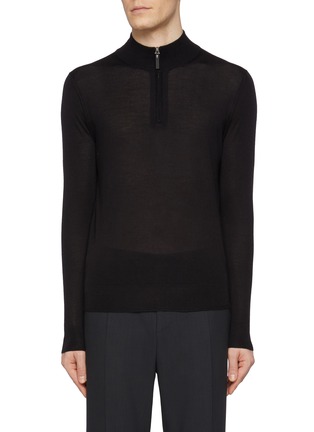 Main View - Click To Enlarge - CANALI - Half Zip High Neck Cashmere-Wool-Silk Sweater