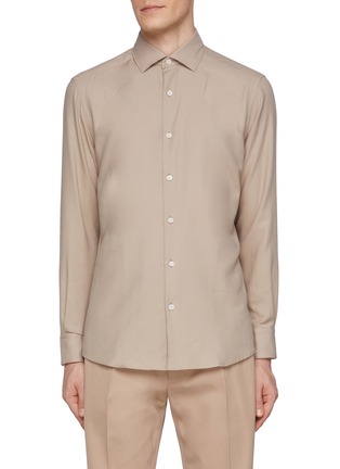 Main View - Click To Enlarge - ZEGNA - Spread Collar Cashco Cotton Cashmere Shirt