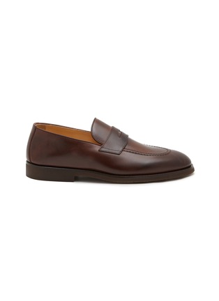 Main View - Click To Enlarge - BRUNELLO CUCINELLI - Semi Polished Leather Penny Loafers