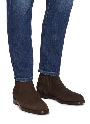 Figure View - Click To Enlarge - BRUNELLO CUCINELLI - Camoscio Scrivente Suede Chelsea Ankle Boots