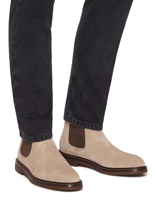 Figure View - Click To Enlarge - BRUNELLO CUCINELLI - Camoscio Scrivente Suede Chelsea Ankle Boots