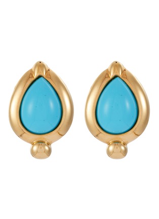 Main View - Click To Enlarge - LANE CRAWFORD VINTAGE ACCESSORIES - Gold Tone Faux Turquoise Tear Drop Clip On Earrings