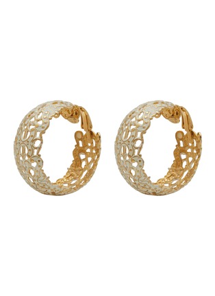 Main View - Click To Enlarge - LANE CRAWFORD VINTAGE ACCESSORIES - Siegel Gold Tone White Hoop Clip On Earrings