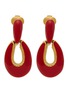 LANE CRAWFORD VINTAGE ACCESSORIES Gold Tone Red Enamel Tear Drop Hoop Clip On Earrings