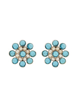 Main View - Click To Enlarge - LANE CRAWFORD VINTAGE ACCESSORIES - Silver Tone Diamante Blue Diamante Flower Cip On Earrings