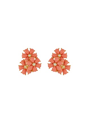 Main View - Click To Enlarge - LANE CRAWFORD VINTAGE ACCESSORIES - Gold Tone Faux Coral and Diamante Flower Cluster Clip On Earrings