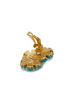 Detail View - Click To Enlarge - LANE CRAWFORD VINTAGE ACCESSORIES - Gold Tone Faux Turquoise and Diamante Flower Cluster Clip On Earrings