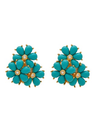 Main View - Click To Enlarge - LANE CRAWFORD VINTAGE ACCESSORIES - Gold Tone Faux Turquoise and Diamante Flower Cluster Clip On Earrings