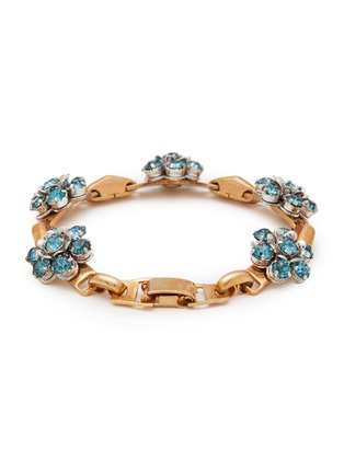 Figure View - Click To Enlarge - LANE CRAWFORD VINTAGE ACCESSORIES - Barclay Gold Tone Blue Diamante Flower Motif Bracelet