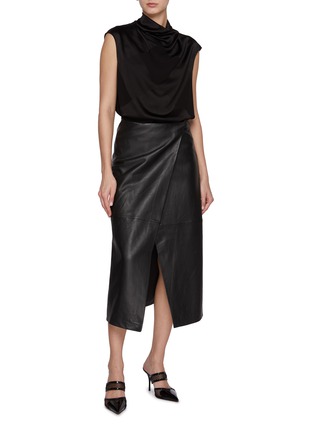 Figure View - Click To Enlarge - BALMAIN - Drapped Collar Vichy Crepe Blouse