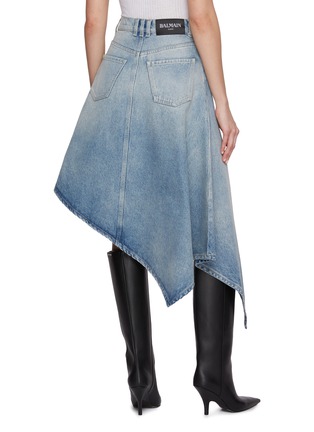 Back View - Click To Enlarge - BALMAIN - Asymmetric Denim Mid Length Skirt