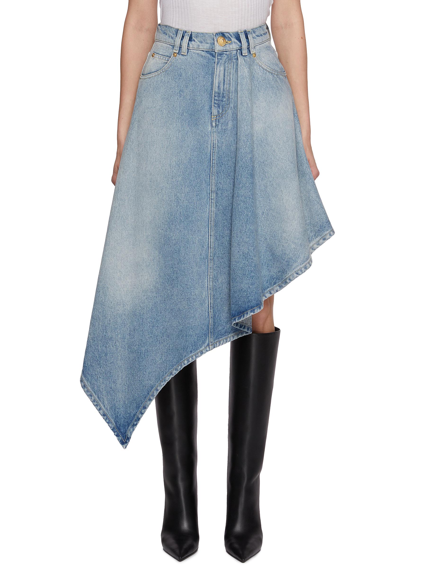 BALMAIN | Asymmetric Denim Mid Length Skirt | Women | Lane