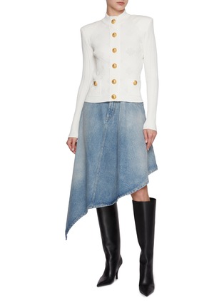 BALMAIN | Asymmetric Denim Mid Length Skirt | Women | Lane BALMAIN | Asymmetric Denim Mid Length Skirt | Women | Lane