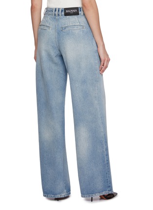 Back View - Click To Enlarge - BALMAIN - Pleated Wide Leg Jeans
