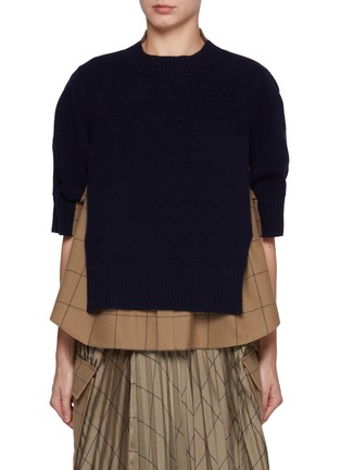 Main View - Click To Enlarge - SACAI - Hybrid Puff Sleeve Wool Top