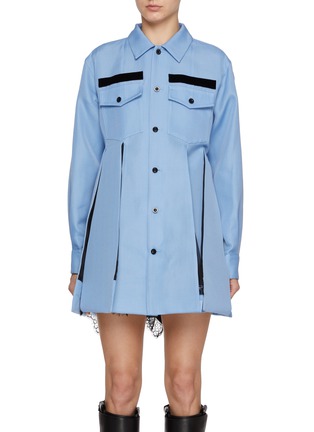Main View - Click To Enlarge - SACAI - Chest Pocket Lace Insert Shirt Dress