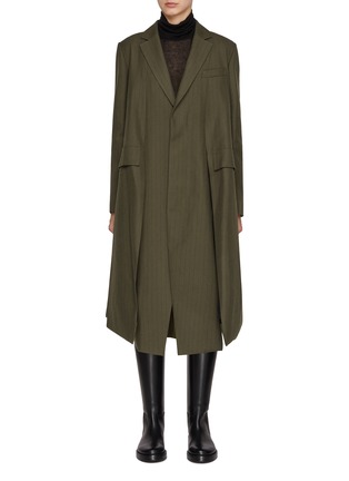 Main View - Click To Enlarge - SACAI - Chalk Stripe Multi-slit Single Breasted Wool Coat