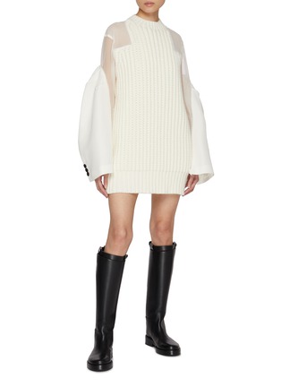 Figure View - Click To Enlarge - SACAI - Hybrid Knit Chiffon Dress