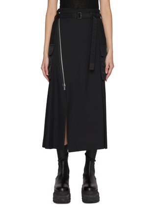 Main View - Click To Enlarge - SACAI - Asymmetrical Zip Pleated Midi Skirt