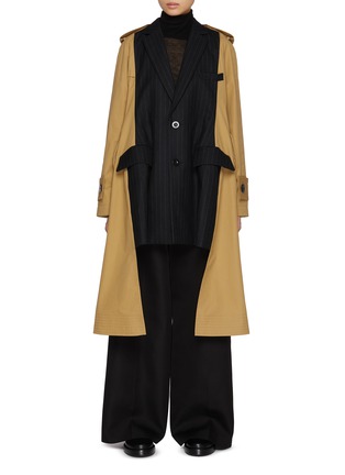 Main View - Click To Enlarge - SACAI - Chalk Stripe Hybrid Wool Trench Coat
