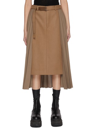 Main View - Click To Enlarge - SACAI - Side Pleated Wool Midi Skirt