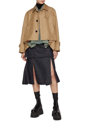 Figure View - Click To Enlarge - SACAI - Two Toned Layered Gabardine Short Trench Jacket