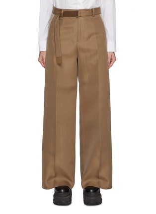 Main View - Click To Enlarge - SACAI - Belted Wide Leg Silk Cotton Trousers