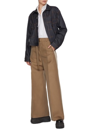Figure View - Click To Enlarge - SACAI - Belted Wide Leg Silk Cotton Trousers