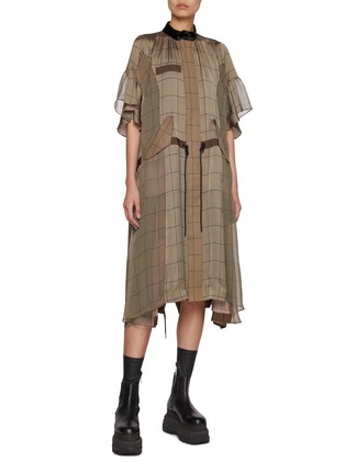 Figure View - Click To Enlarge - SACAI - Windowpane Flowy Satin Dress