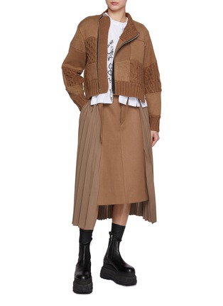 Figure View - Click To Enlarge - SACAI - Patchwork Zip Up Knit Cardigan