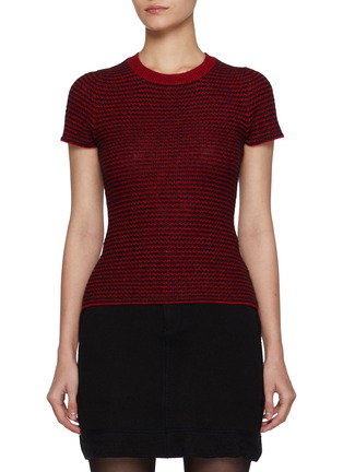 Main View - Click To Enlarge - BARRIE - Tweed Effect Stripe T-shirt