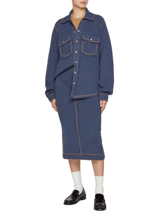 Figure View - Click To Enlarge - BARRIE - Cashmere Cotton Denim Midi Skirt