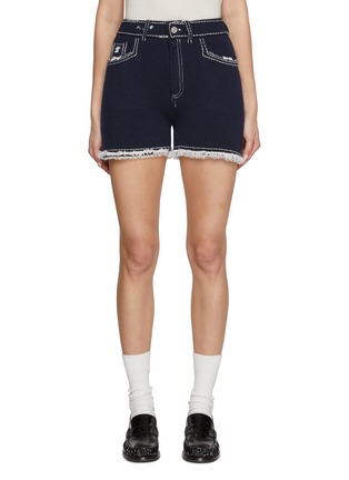 Main View - Click To Enlarge - BARRIE - Fringed Cashmere Cotton Denim Shorts
