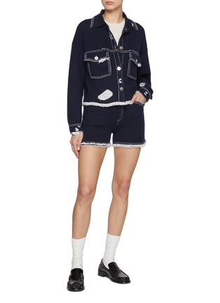 Figure View - Click To Enlarge - BARRIE - Fringed Cashmere Cotton Denim Shorts