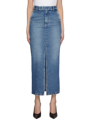 Main View - Click To Enlarge - ARMARIUM - Lula Slit Front Fitted Dark Wash Denim Skirt