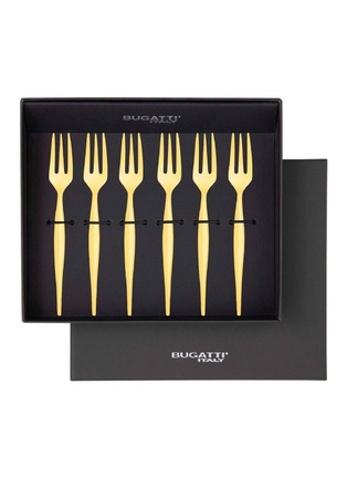 Detail View - Click To Enlarge - CASA BUGATTI - Natura Stainless Steel Sandblasted PVD Finish Cake Fork Set of 6 — Gold