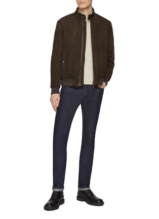 Figure View - Click To Enlarge - CANALI - Leather Suede Biker Jacket