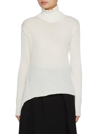 Main View - Click To Enlarge - Y'S - Side Drape Turtleneck Cotton Cashmere Knit Top