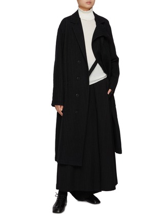 Figure View - Click To Enlarge - Y'S - O-Left Facing Pinstripe Wool Coat