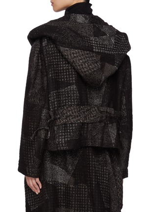 Back View - Click To Enlarge - Y'S - Houndstooth Asymmetrical hooded jacket