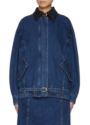 Main View - Click To Enlarge - EENK - Belted Denim Bomber Jacket