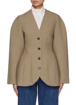 Main View - Click To Enlarge - EENK - Wide Shoulder Wool Blend Hourglass Jacket