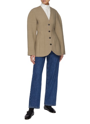 Figure View - Click To Enlarge - EENK - Wide Shoulder Wool Blend Hourglass Jacket