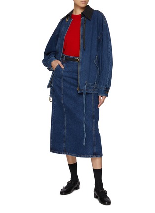 Figure View - Click To Enlarge - EENK - Belted Denim Maxi Skirt