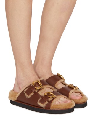 Figure View - Click To Enlarge - CHLOÉ - Nil Leather Shearling Sandals