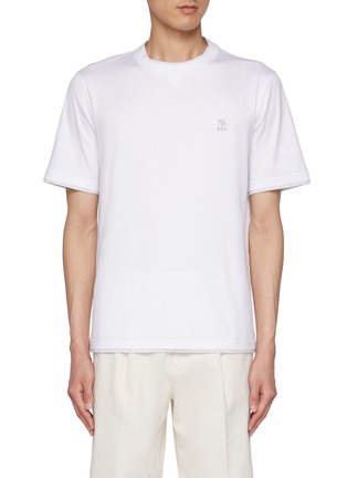 Main View - Click To Enlarge - BRUNELLO CUCINELLI - Stitched Logo Cotton T-Shirt