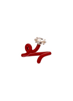 Main View - Click To Enlarge - BEA BONGIASCA - Baby Vine Enamel 9K Gold Rock Crystal Tendril Ring — EU 54