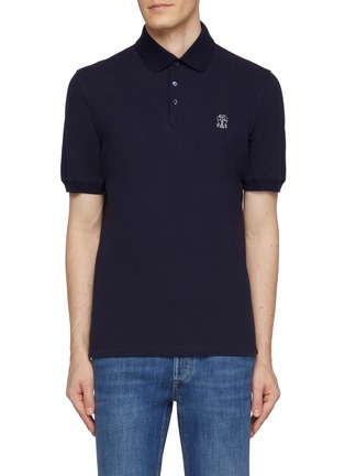 Main View - Click To Enlarge - BRUNELLO CUCINELLI - Logo Embroidered Piquet Cotton Polo Shirt